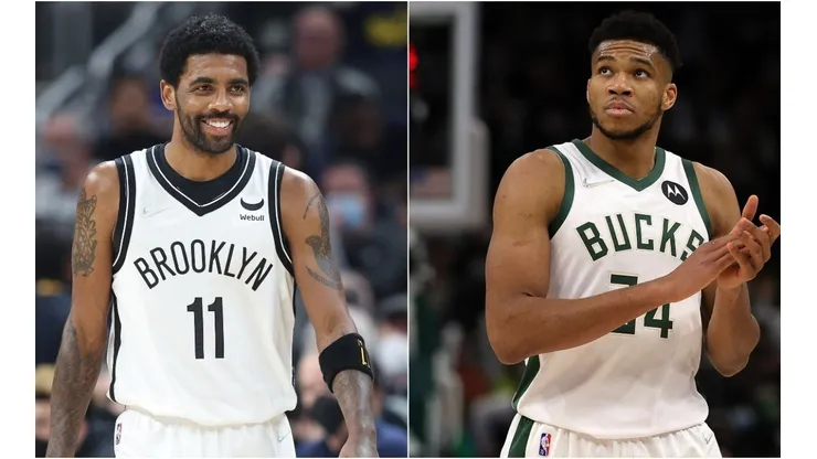 Kyrie Irving of the Brooklyn Nets (left) and Giannis Antetokounmpo of the Milwaukee Bucks (right)