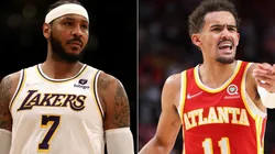 Carmelo Anthony of the Los Angeles Lakers (left) and Trae Young of the Atlanta Hawks (right)