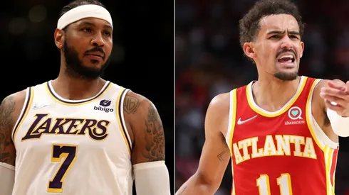 Carmelo Anthony of the Los Angeles Lakers (left) and Trae Young of the Atlanta Hawks (right)