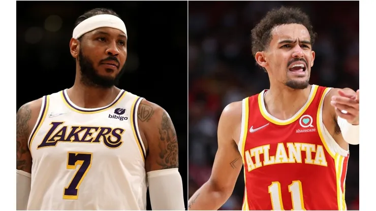 Carmelo Anthony of the Los Angeles Lakers (left) and Trae Young of the Atlanta Hawks (right)