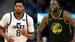 Rudy Gay of the Utah Jazz (left) and Draymond Green of the Golden State Warriors (right)