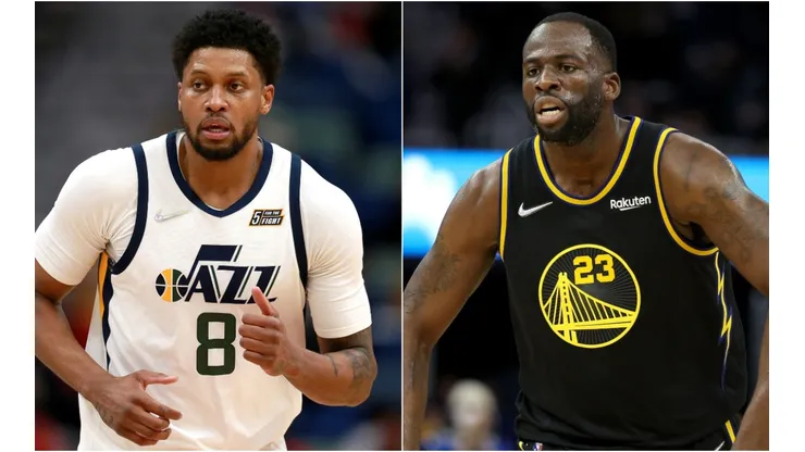 Rudy Gay of the Utah Jazz (left) and Draymond Green of the Golden State Warriors (right)