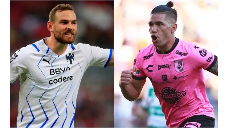 Vincent Janssen of Monterrey (left) and Jonathan Dos Santos of Queretaro (right)