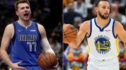 Luka Doncic (left) of Mavericks and Stephen Curry (right) of Warriors