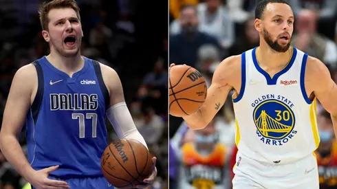 Luka Doncic (left) of Mavericks and Stephen Curry (right) of Warriors