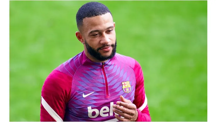 Memphis Depay of FC Barcelona during a training