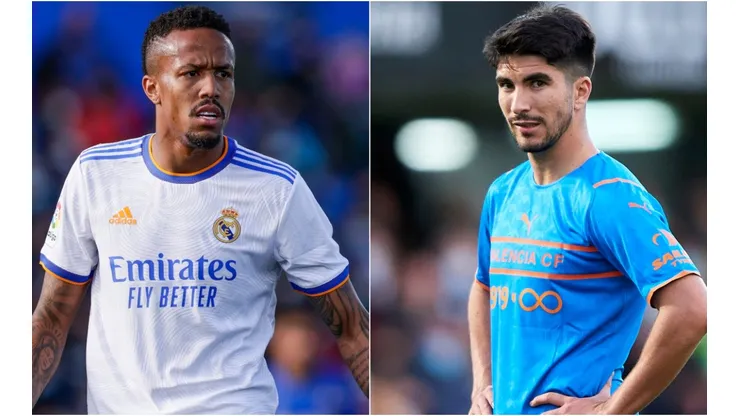 Eder Militao of Real Madrid (left) and Carlos Soler of Valencia (right)