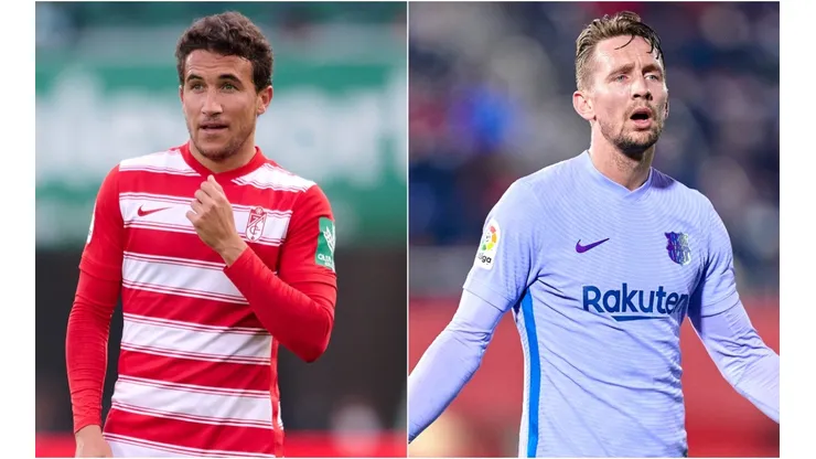 Luis Milla of Granada (left) and Luuk De Jong of Barcelona (right)