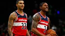 Bradley Beal (R) and Kyle Kuzma of the Washington Wizards.