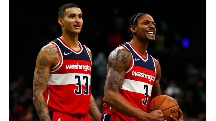 Bradley Beal (R) and Kyle Kuzma of the Washington Wizards.