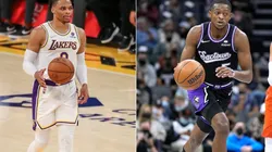 Russell Westbrook (left) of Lakers and De'Aaron Fox (right) of Kings