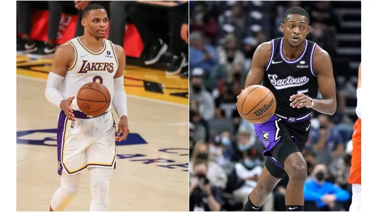 Russell Westbrook (left) of Lakers and De'Aaron Fox (right) of Kings