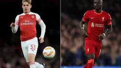 Emile Smith-Rowe of Arsenal (lefst) and Sadio Mane of Liverpool (right)