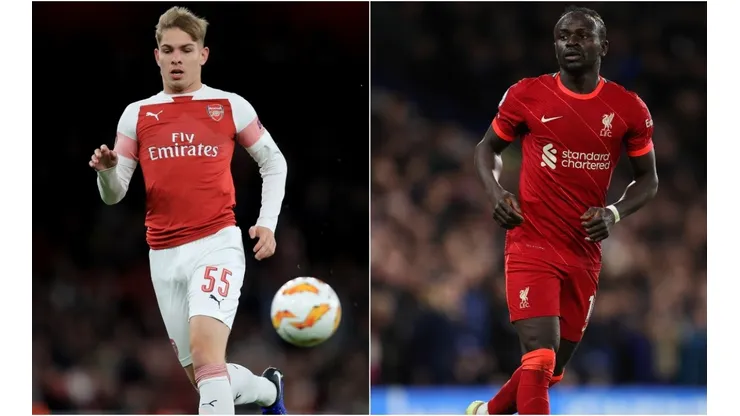 Emile Smith-Rowe of Arsenal (lefst) and Sadio Mane of Liverpool (right)