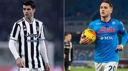 Alvaro Morata of Juventus (left) and Piotr Zieliński of SSC Napoli (right)