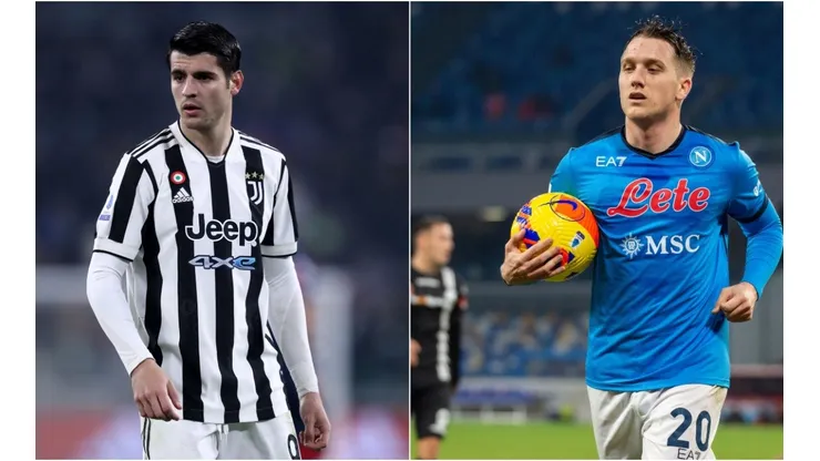 Alvaro Morata of Juventus (left) and Piotr Zieliński of SSC Napoli (right)