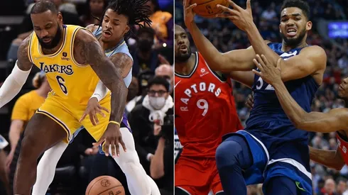 LeBron James (left) of Lakers and Karl-Anthony Towns (right) of Timberwolves