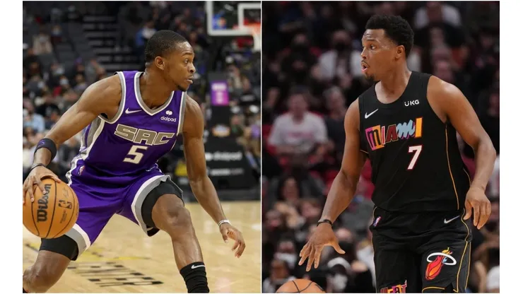 De'Aaron Fox (left) of Kings and Kyle Lowry (right) of Heat