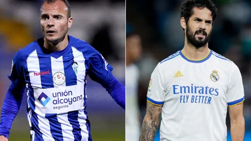 Julian Cerda of Alcoyano (left) and Isco of Real Madrid (right)