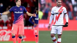 Luis Suarez (left) of Atletico Madrid and Radamel Falcao (right) of Rayo Vallecano