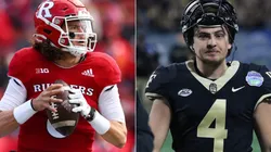 Quarterback Noah Vedral of the Rutgers Scarlet Knights (left) and Nick Sciba kicker of Wake Forest (right)