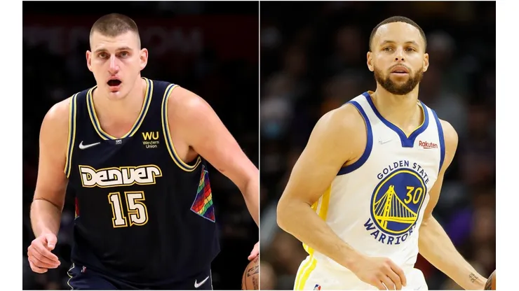 Nikola Jokic of the Denver Nuggets (left) and Stephen Curry of the Golden State Warriors.