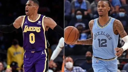 Russell Westbrook of the Los Angeles Lakers (left) and Ja Morant of the Memphis Grizzlies (right)
