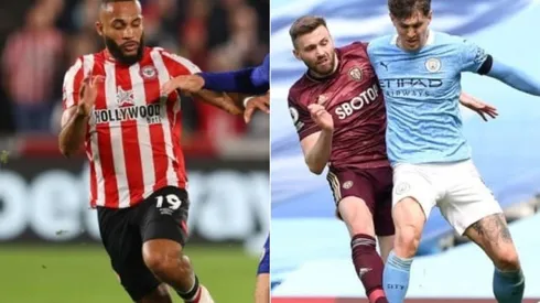 Bryan Mbeumo of Brentford (left) and John Stones of Manchester City (right)