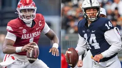 Arkansas Razorbacks quarterback KJ Jefferson (left) and Penn State Nittany Lions quarterback Sean Clifford (right)