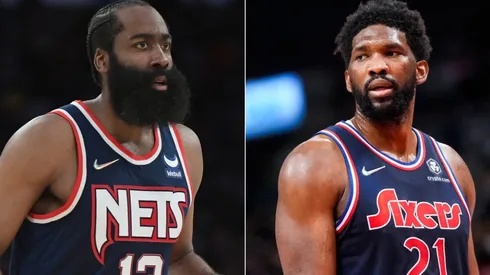 James Harden of the Brooklyn Nets (left) and Joel Embiid of the Philadelphia 76ers.
