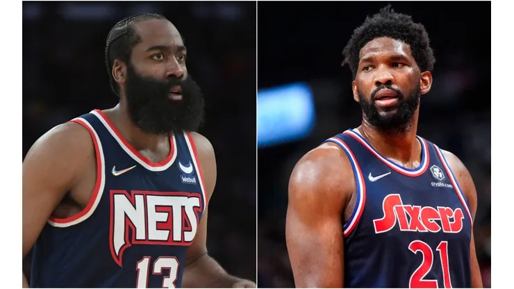James Harden of the Brooklyn Nets (left) and Joel Embiid of the Philadelphia 76ers.