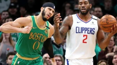 Jayson Tatum of Celtics (left) and Kawhi Leonard (right) of Clippers
