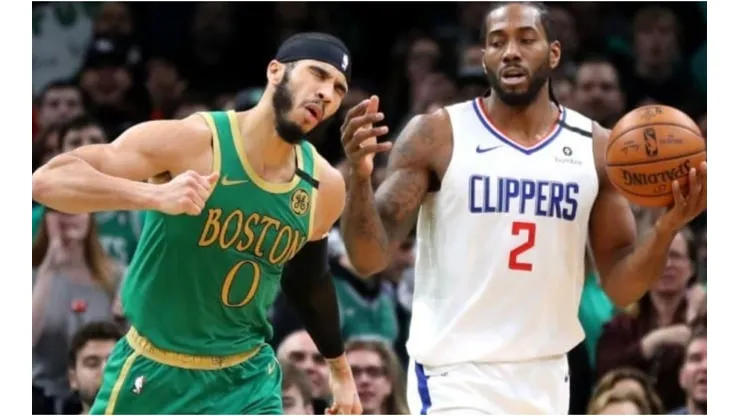 Jayson Tatum of Celtics (left) and Kawhi Leonard (right) of Clippers