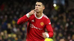 Cristiano Ronaldo of Manchester United celebrates after scoring a goal.