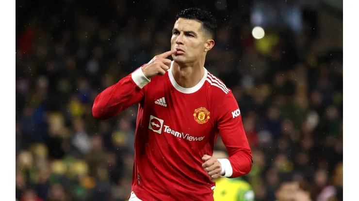 Cristiano Ronaldo of Manchester United celebrates after scoring a goal.