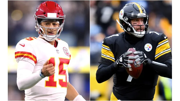 Quarterback Patrick Mahomes of Chiefs (left) and Quarterback Ben Roethlisberger of Steelers