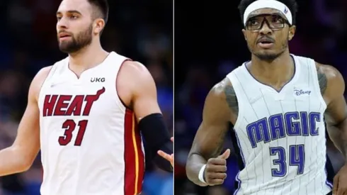 Max Strus of the Miami Heat (left) and Wendell Carter Jr. of the Orlando Magic (right)