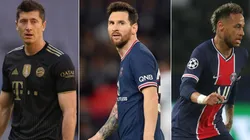 Robert Lewandowski (left), Lionel Messi (c), and Neymar.