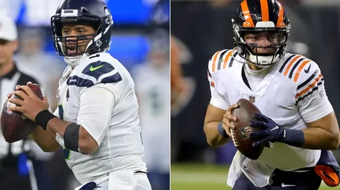 Russell Wilson of the Seattle Seahawks (left) and Justin Fields of the Chicago Bears (right)