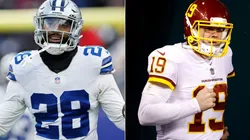 Malik Hooker of the Dallas Cowboys (left) and Garrett Gilbert of the Washington Football Team (right)