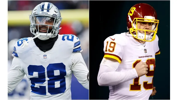 Malik Hooker of the Dallas Cowboys (left) and Garrett Gilbert of the Washington Football Team (right)