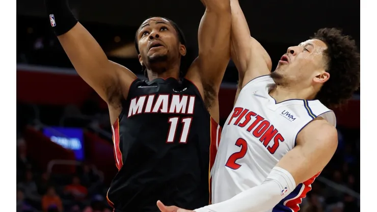 KZ Okpala of the Miami Heat (left) and Cade Cunningham of the Detroit Pistons (right)