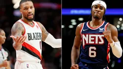 Damian Lillard of the Portland Trail Blazers (left) and David Duke Jr. of the Brooklyn Nets (right)