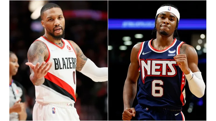 Damian Lillard of the Portland Trail Blazers (left) and David Duke Jr. of the Brooklyn Nets (right)