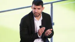 Sergio Aguero of Barcelona applauds during a press conference to announce his retirement
