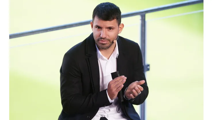 Sergio Aguero of Barcelona applauds during a press conference to announce his retirement