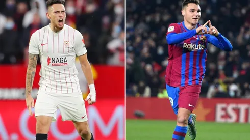 Lucas Ocampos from Sevilla (left) and Ferran Jutgla Blanc of Barcelona