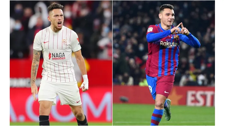 Lucas Ocampos from Sevilla (left) and Ferran Jutgla Blanc of Barcelona