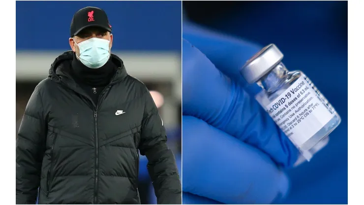 Jurgen Klopp of Liverpool (left) and the Pfizer-BioNTech COVID-19 vaccine (right)