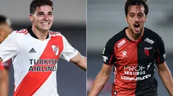 Julian Alvarez of River Plate (left) and Christian Bernardi of Colon.